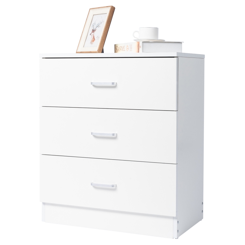 3-Drawer Dresser Pure White with Metal Handles Bedside Night Stand Bedroom, White - samyohome 3-Drawer Dresser Pure White with Metal Handles Bedside Night Stand Bedroom, White - samyohome