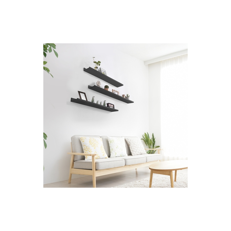 SamyoHome Floating Wall Mount Molding Ledge ShelvesModern Design Black