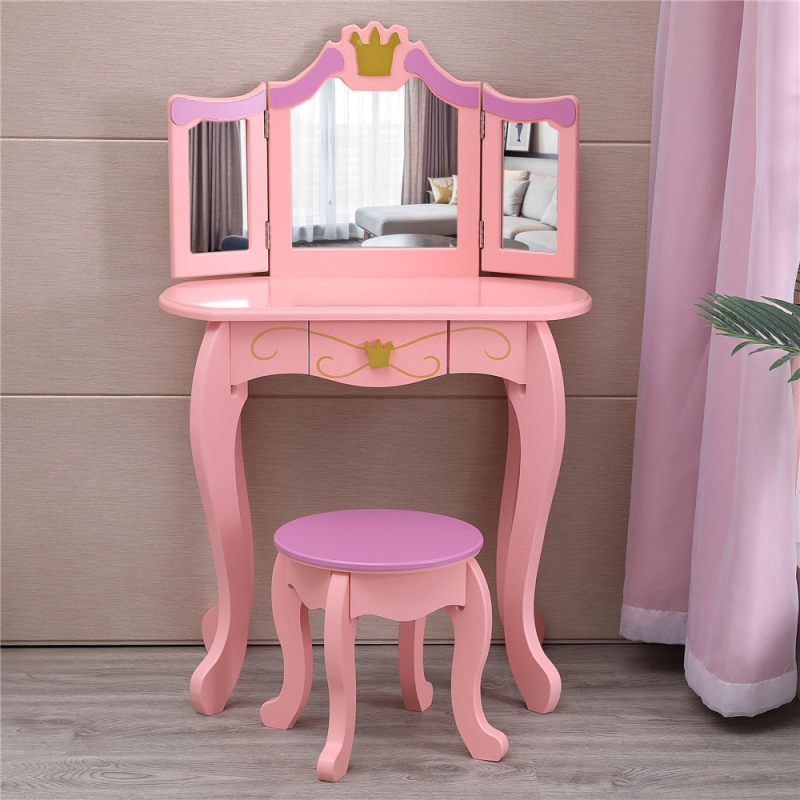 SamyoHome Kids Vanity Princess Dressing Table and Stool Set, Children's