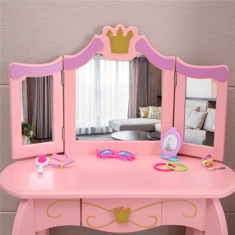 SamyoHome Kids Vanity Princess Dressing Table and Stool Set, Children's