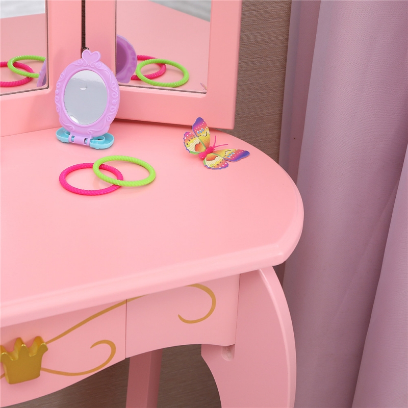SamyoHome Kids Vanity Princess Dressing Table and Stool Set, Children's