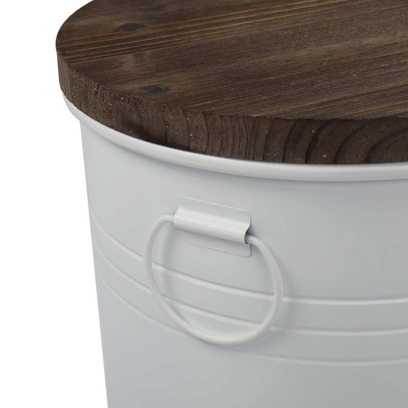 SamyoHome Set of 2 Stay Home Galvanized Ash Bucket with Lid and Double Pull Rings White samyohome