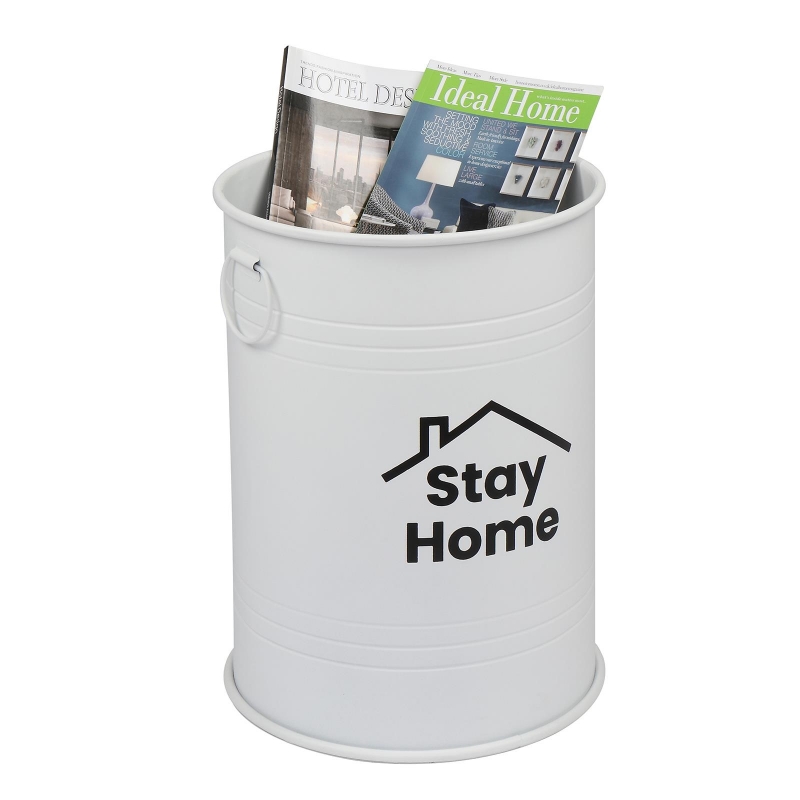 SamyoHome Set of 2 Stay Home Galvanized Ash Bucket with Lid and Double Pull Rings White samyohome