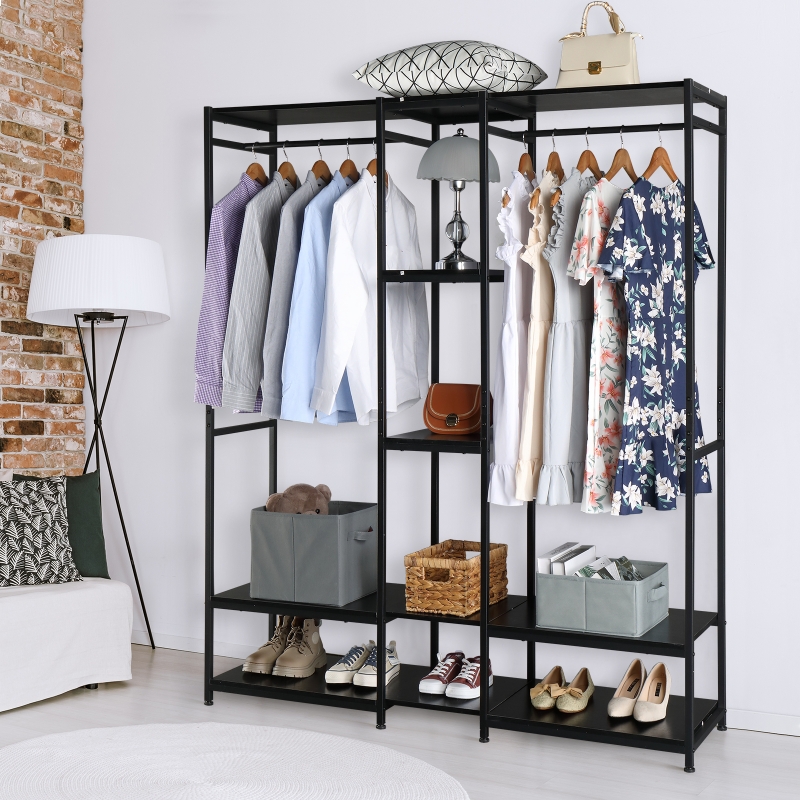 SamyoHome Freestanding Clothes Rack Shelves, Closet System Organizer with 5 Shelves and 2