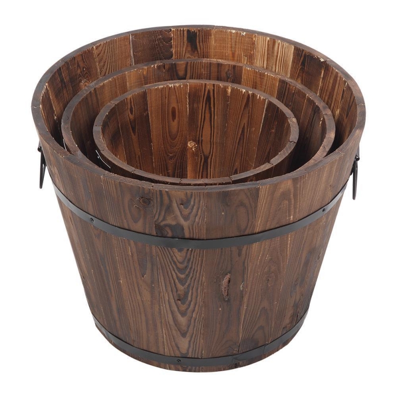 SamyoHome Wooden Bucket Barrel Planters, Rustic Patio Planters Flower ...